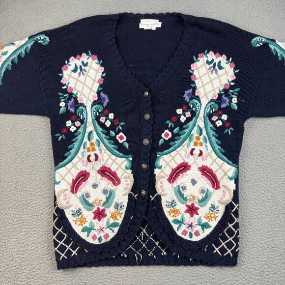 Vintage 90's Hand Knitted Cardigan Sweater Women's 1X Plus Heavy Cottage Core - Picture 4 of 7